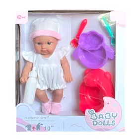 Csecsemő játékbaba szett bilivel és etetővel, 20 cm
