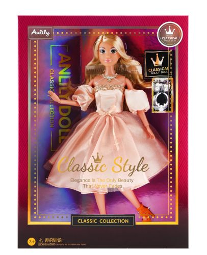 Anlily Classic Style vékony modellbaba elegáns, barack színű ruhában