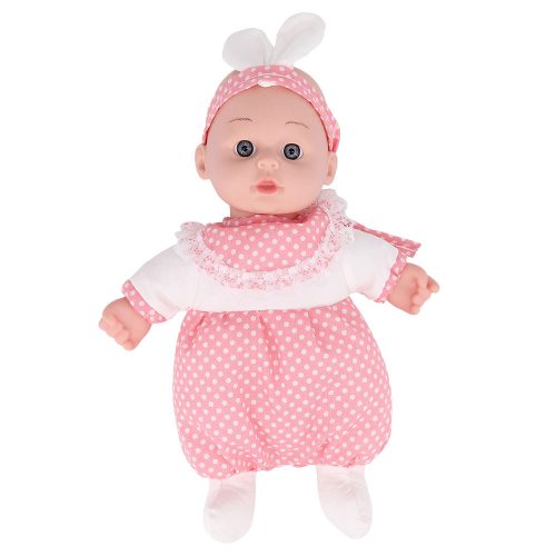 Hagyományos pöttyös ruhás, rózsaszín rongybaba