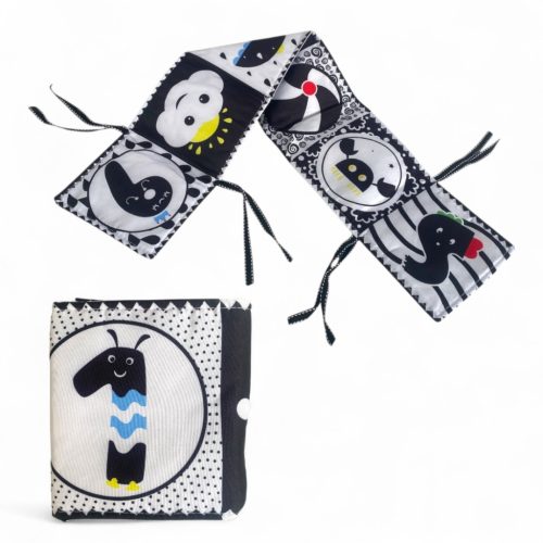 Bébi fekete-fehér, kiságyra tehető foglalkoztató játék