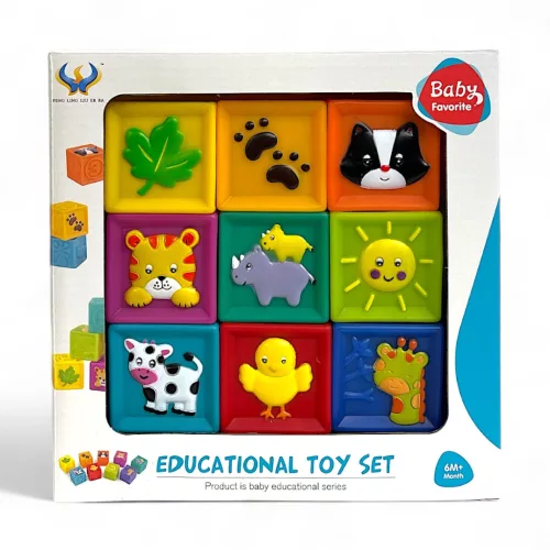 Tapintásfejlesztő kocka szett – soft, állatos, 9 db (21x21 cm)