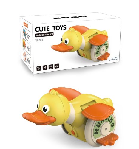 Kacsa, el., szenzoros, forog, zenél, USB töltős, 20x12 cm dob.