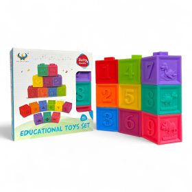   Tapintásfejlesztő kocka készlet szilikonból - számokkal és dínokkal