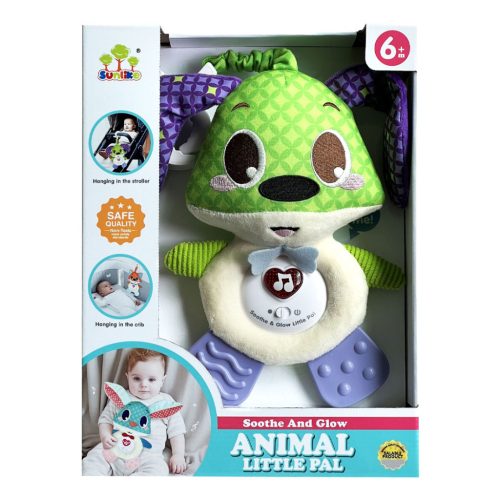 Zenélő plüss kutyus – rágókával és akasztóval (22x30 cm)