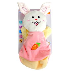 Kézibáb, bélelt, csörgős, nyúl, plüss, 25+ cm, lapon