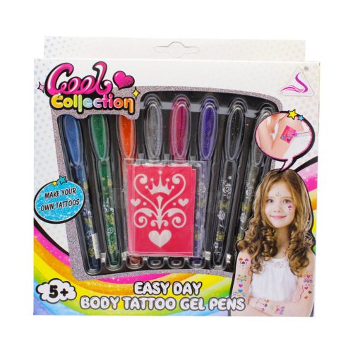 Testmatrica készlet, tetoválás, 8 toll, sablon, smink – dobozos