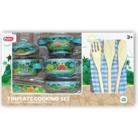 Fém edénykészlet – dínós mintával, kis szakácsoknak