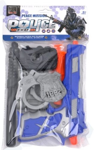 Rendőr készlet, pisztoly, tapadókorongos lövedék, bilincs – zacskós