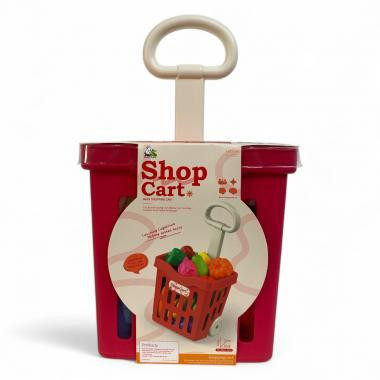 Húzós bevásárlókocsi zöldségekkel és gyümölcsökkel, játék bevásárló szett