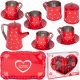 Tinplate piros, szivecskés fém teás készlet
