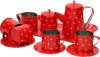 Tinplate piros, szivecskés fém teás készlet