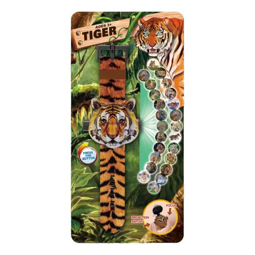 Projektor készlet, elemes, Karóra forma, tigris minta – lapon