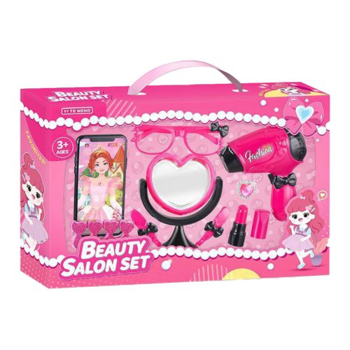 Hajszárító szépségszett bőröndben – tükörrel, mobiltelefonnal és kiegészítőkkel