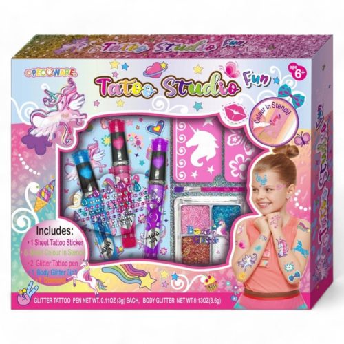 Tattoo Studio Fun – Csillámtetkó készlet 3 az 1-ben glitterrel