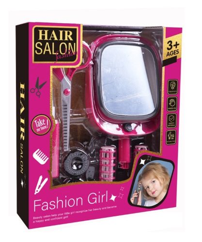 Fodrász játékszett világító tükörrel – ollóval és kiegészítőkkel