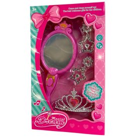   Szépség készlet, elemesemes, tükör + korona, . Gombelemesemes – dobozos