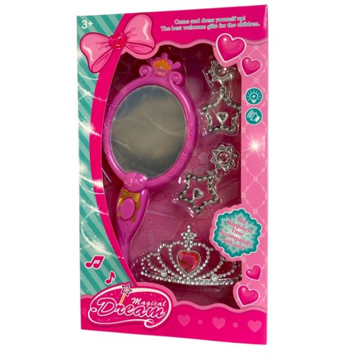 Szépség készlet, elemesemes, tükör + korona, . Gombelemesemes – dobozos