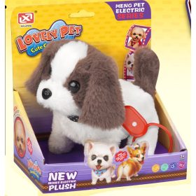   Kutya, plüss, elemesemes, jön-megy, ugat, pórázzal, 3 szín – dobozos