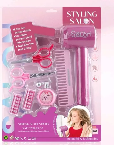 Salon elemes játék hajszárítószett ollóval és kiegészítőkkel