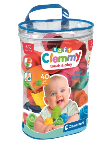 Bébi építőkocka, eva soft, Clemmy, 40 db, 14x22x29 cm pvc táskában