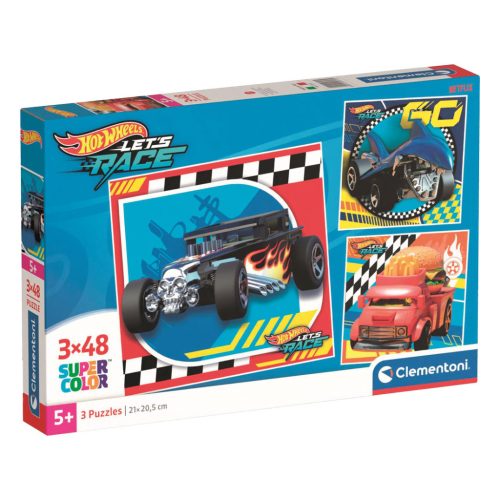 Clementoni Super color, Hot Wheels puzzle, 3 x 48 db-os