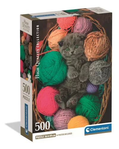 Clementoni Puzzle, kiscica gombolyagokkal, poszterrel, 500 db