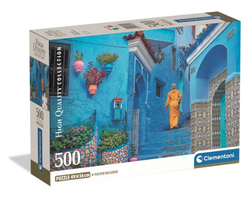 Clementoni Puzzle, kék utcakép, poszterrel, 500 db, 25x18 cm