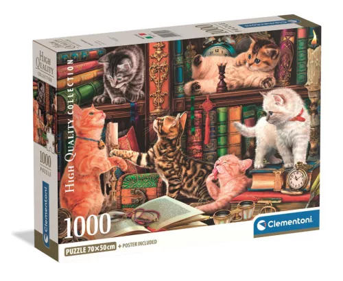 Clementoni Puzzle, kíváncsi kiscicák, poszterrel, 1000 db, 28x20 cm