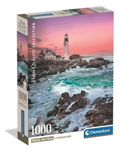 Clementoni Puzzle, hullámos tengerpart világítótoronnyal, poszterrel, 1000 db, 20x28 cm