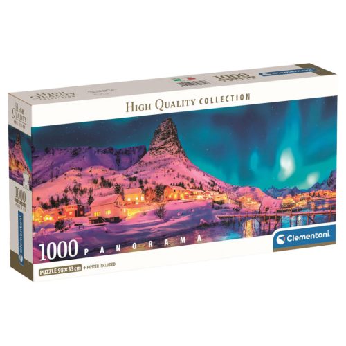 Clementoni, Színes téli ékszaka panoráma puzzle, poszterrel 1000 db-os