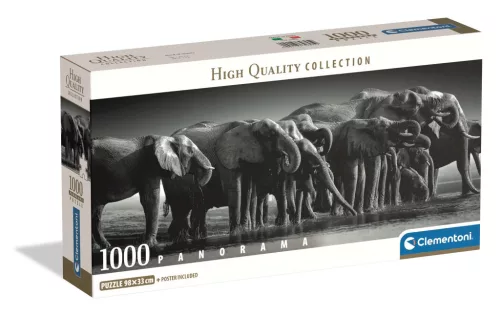 Clementoni Puzzle, Elefántok az itatónál, poszterrel, 1000 db, panoráma