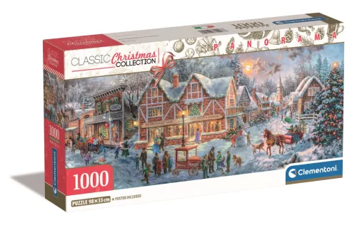 Clementoni Puzzle, XM, karácsonyi utca, poszterrel, 1000 db, panoráma