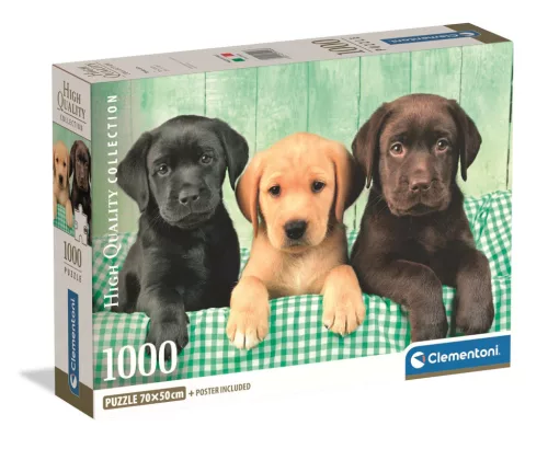 Puzzle, 3 db labdrador kutya, poszterrel, 1000 db, 28x20 cm dob.