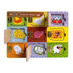   MEDITO, Mágneses állatos párosító – oktató fa játék zsanéros ablakokkal