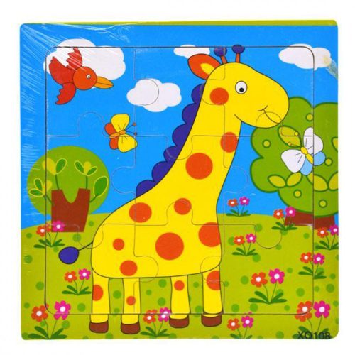 Fa puzzle zsiráfos, 9 darabos