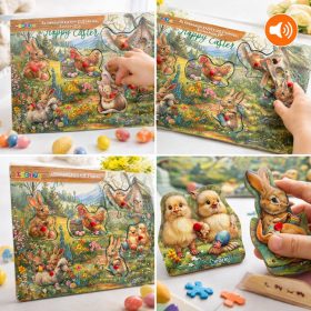   Készségfejlesztő fa puzzle hanggal – Fogantyús ki-berakó játék gyerekeknek