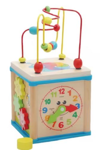 Fa activity kocka drótpályával és órával – fejlesztő ügyességi játék