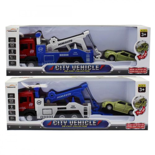City Vehicle fém autószállító kamion, csőrlős, autóval