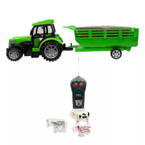 Távirányítós traktor utánfutóval és állatokkal