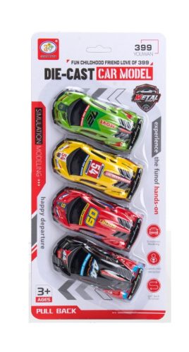 Fém hátrahúzós autó készlet, 4 db-os