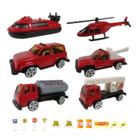 Fém tűzoltó autó készlet közlekedési táblákkal