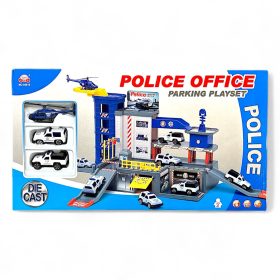  Rendőrállomás játékszett – 3 fém járművel, parkolóházzal