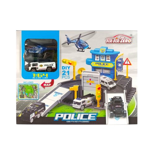 Rendőrállomás játékkészlet tereppel és járművekkel