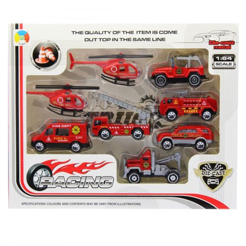 Racing fém tűzoltó jármű készlet, 8 darabos