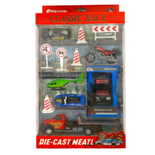 Fém autószállító készlet autóval és motorral, 2 féle kivitelben