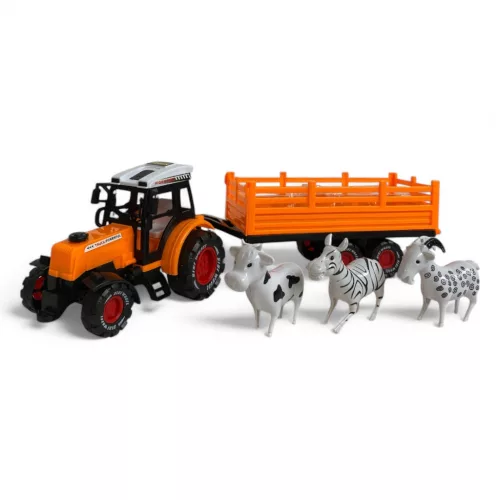 Lendkerekes traktor pótkocsival és 3 állatfigurával – 2 színben