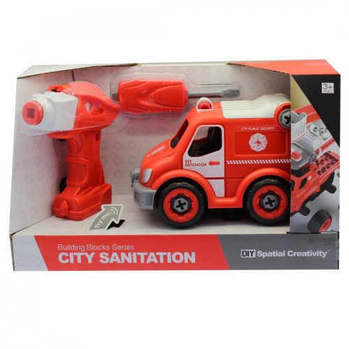 City Sanitation szerelős tűzoltóautó játék fúrógéppel