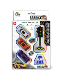 Fém autó készlet jelzőlámpával, 3 db-os