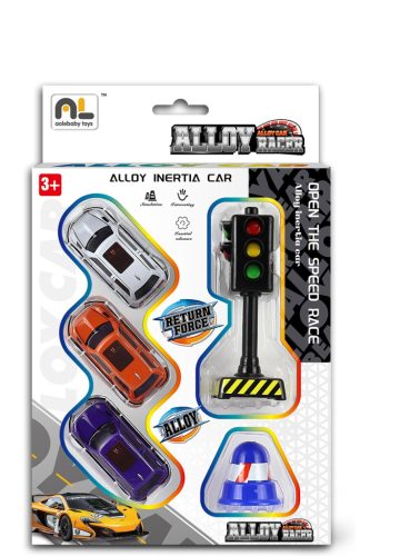 Fém autó készlet jelzőlámpával, 3 db-os