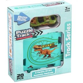 Puzzlepálya építő készlet dinoszauruszos fém autóval